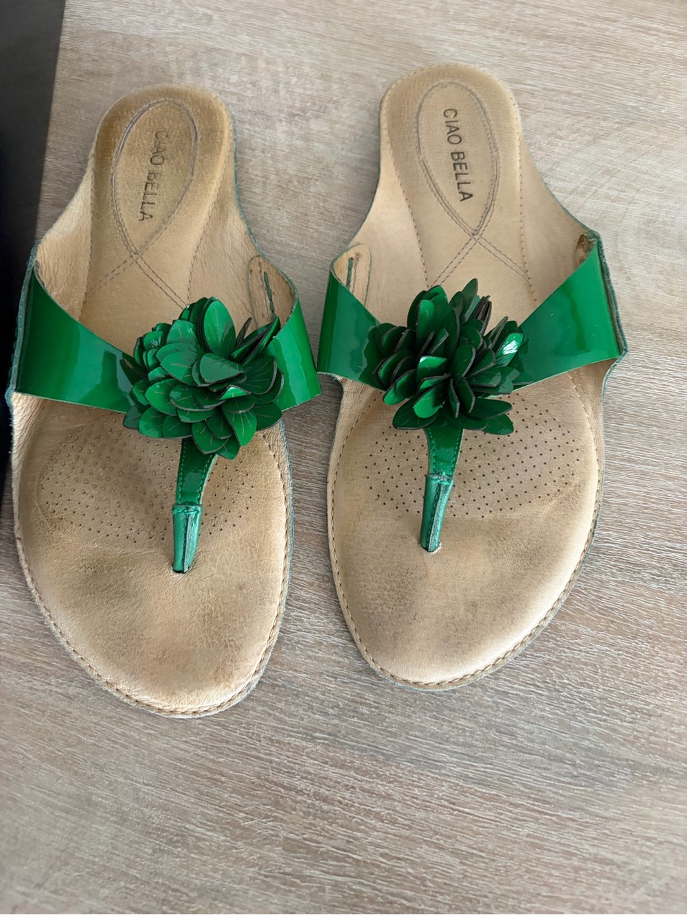 Ciao Bella Green Floral Toe-Post Sandals
